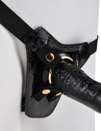 Ремінний страпон реалістичний чорного кольору Pipedream Fetish Fantasy Gold Designer Strap On Black - 7