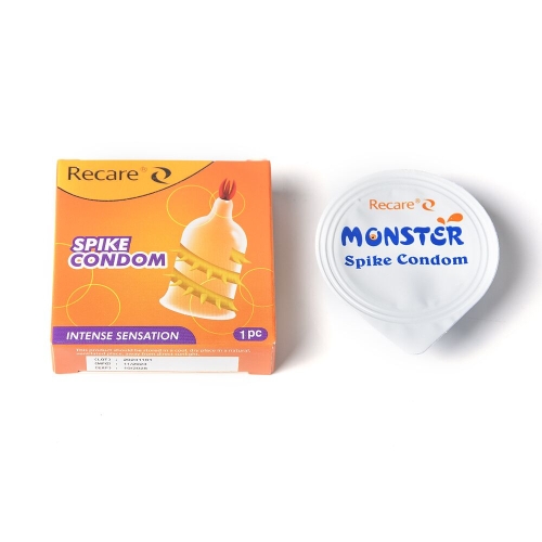 Презерватив прозрачный с усиками и спиралью шипов Recare Spike Condom Yellow - 4