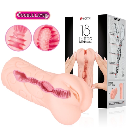 Мастурбатор двухслойный вагина телесного цвета Kokos Tattoo Double Layer - 5
