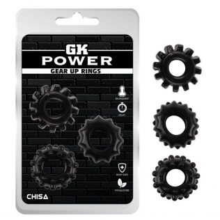 Набор из 3 эрекционных колец для члена черные Chisa Gear Up