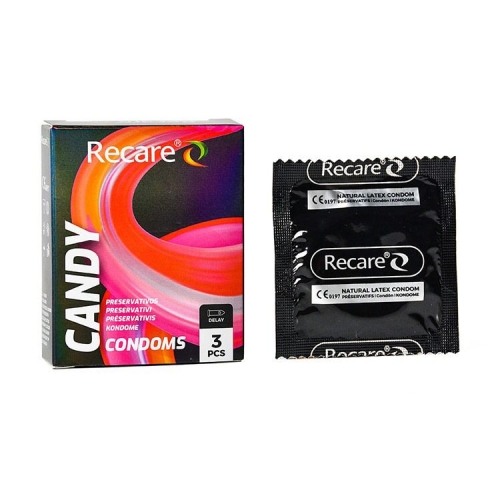 Презервативи пролонгуючий ефект цукерковий аромат Recare Delay Candy Condoms Holographic 3 штуки - 1