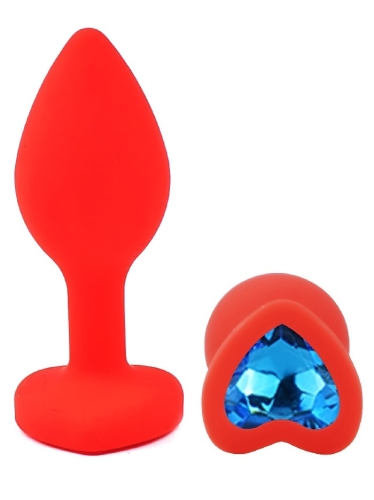 Силіконова червона анальна пробка із синім кристалом у формі серця EGZO Silicone Heart Plug розмір S - 2