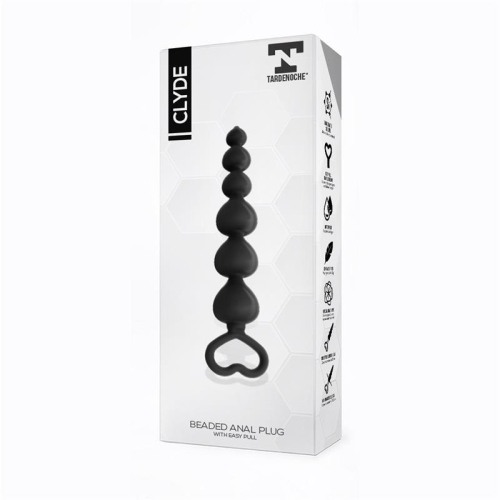 Анальный шарики с ручкой силиконовые черные Tardenochе Clyde Beaded Butt Plug Easy Pull - 2