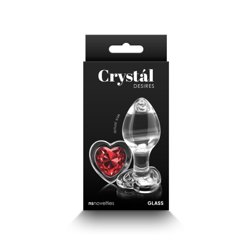 Стеклянная анальная пробка с красным камушком в форме сердца NS Novelties Crystal - Desires - Red Heart размер Medium - 3