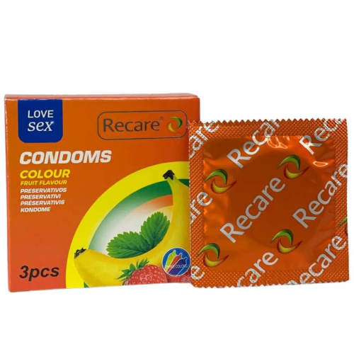 Презервативы ароматы мята банан клубника Recare Color Fruit Flavour Condoms 3 штуки - 1