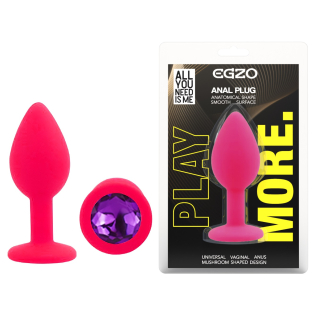 Силіконовий рожевий анальний затор з фіолетовим кристалом EGZO Silicone Round Plug розмір S