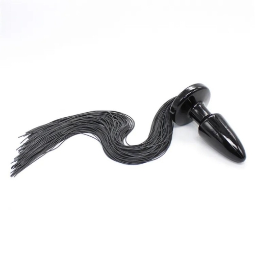 Чорна силіконова пробка з хвостом у вигляді батога чорного кольору Vscnovelty Silicone Tail Plug - 2