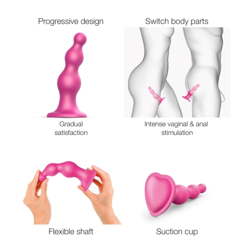 Насадка для страпона Strap-On-Me Dildo Plug Beads Framboise Metallic XXL - 3