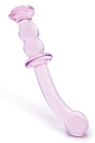 Изогнутый стеклянный розовый фаллоимитатор с бутоном для точки G Dream Toys Glaze Glass - 1