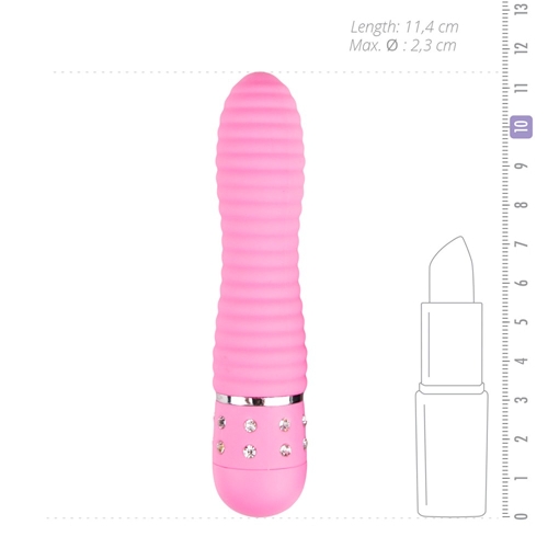 Вібратор вагінальний ребристий рожевого кольору зі стразами EasyToys Love Diamond - 3