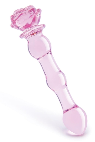 Стеклянный фаллоимитатор в форме бутона розы с бусинами розовый Dream Toys Glaze Glass - 1