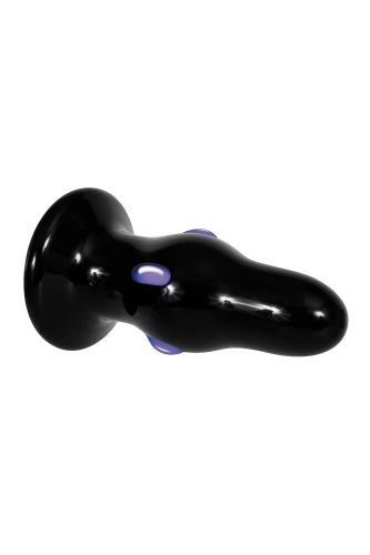 Анальна скляна вібропробка чорного кольору Adam &amp;amp; Eve Rear rocker vibrating glass anal plug - 12
