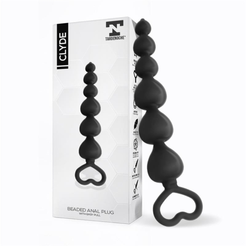 Анальный шарики с ручкой силиконовые черные Tardenochе Clyde Beaded Butt Plug Easy Pull - 1