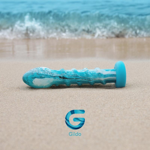 Анальна пробка рельєфна скляна блакитного кольору Gildo Ocean Wave Glass Dildo - 3