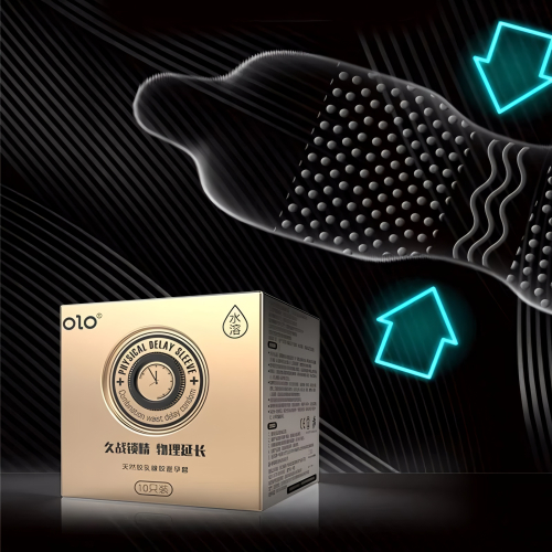Латексні тонкі текстуровані презервативи з пролонгуючим мастилом OLO Physical delay sleeve 10 штук - 2