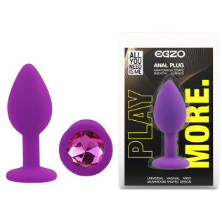 Силіконова фіолетова анальна пробка з малиновим кристалом EGZO Silicone Round Plug розмір S