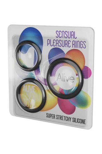 Набор эрекционных колец на член черные Alive Sensual Pleasure Rings - 4