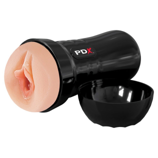 Мастурбатор в черной колбе вагина самосмазывающийся телесный Pipedream PDX Extreme Wet Pussies 