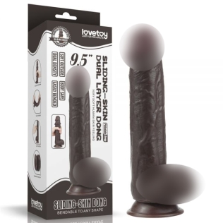 Фаллоимитатор реалистичный на присоске черный Lovetoy 9.5 Sliding Skin Dual Layer Dong