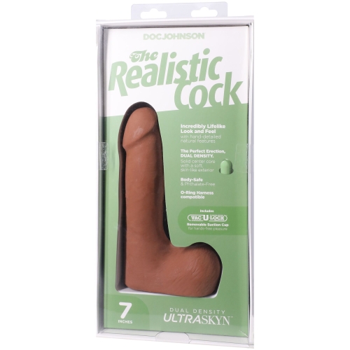 Фалоімітатор реалістичний на знімній присосці бежевий Doc Johnson The Realistic Cock ULTRASKYN - 7 Inch with Balls Caramel - 9