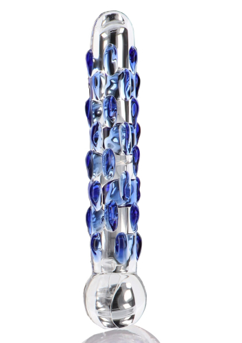 Фалоімітатор скляний з прозорим рельєфом з блакитним Toy Joy Diamond Dazzler - 1