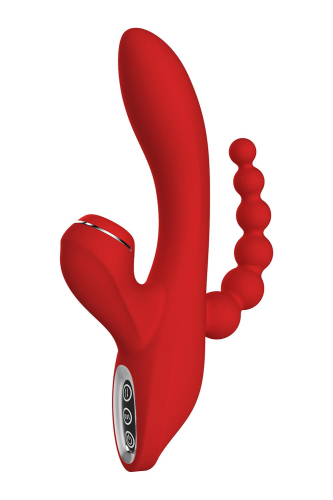Вакуумный стимулятор тройной с отростком для клитора красного цвета Dream Toys REVOLUTION ANNA - 1