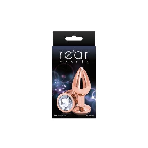 Анальная пробка золотистая с прозрачным камушком NS Novelties Rear Assets - Rose Gold размер Medium - 2