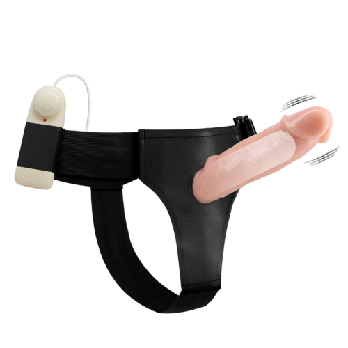 Вибрострапон полый мужской с пультом управления бежевый Baile Vibrating Strap On - 3