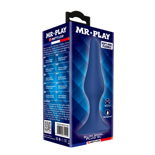 Анальная пробка синяя из силикона LYBAILE MR.PLAY Slim Anal Plug размер XL - 8