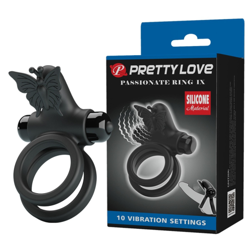 Віброкільце еректильне на пеніс зі стимуляцією клітора Pretty Love Passionate Ring IX чорне - 1