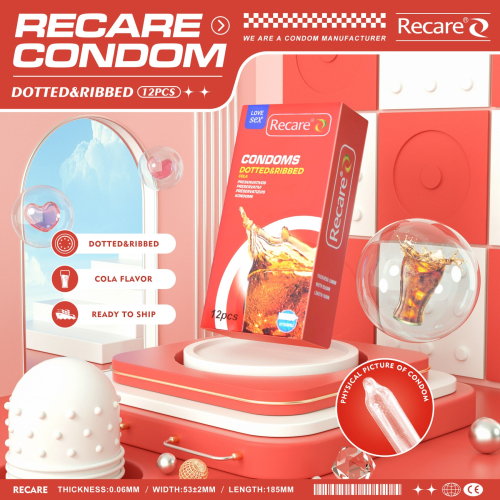 Презервативы с пупырышками и ребрами аромат Кола Recare Cola Dotted&amp;amp;Ribbed Condoms 12 штук - 5