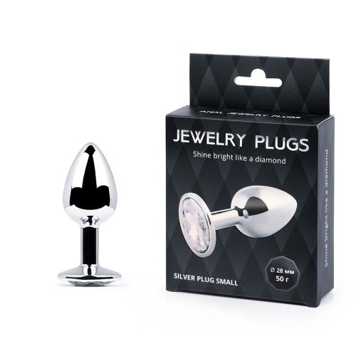 Анальна втулка срібна з металу з кристалом Anal Jewelry Plugs L 72 мм d 28 мм Вага 50г - 1