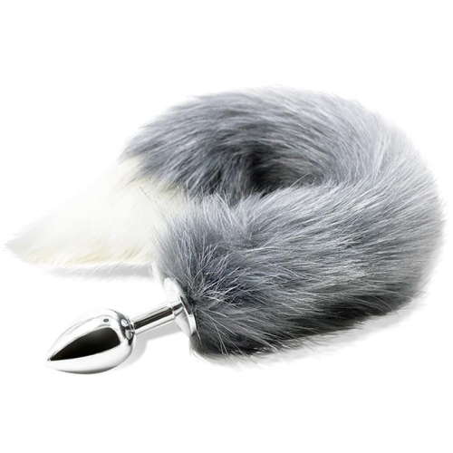 Анальная пробка металлическая серебристая с серым хвостом Intoyou Anal Plug Grey White Foxy Tail - 2