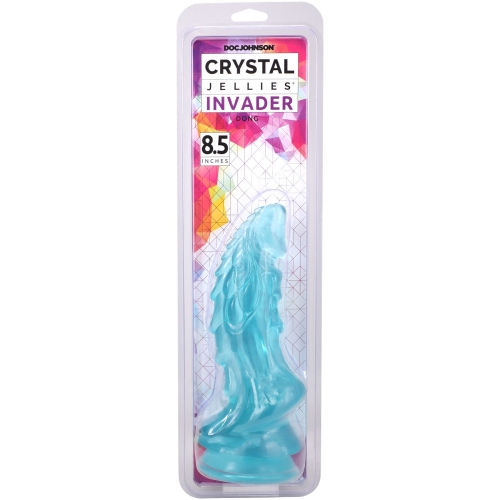Фентезійний фалоімітатор на присосці бірюзовий Doc Johnson Crystal Jellies - Invader Dong 8.5 - 5