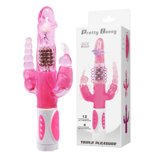 Вібромасажер ротатор з анальним і кліторальним стимулятором PRETTY BUNNY рожевий