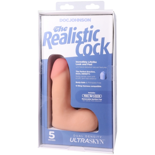 Фаллоимитатор реалистичный на съемной присоске телесный Doc Johnson The Realistic Cock ULTRASKYN - 5 Inch with Balls Vanilla - 9