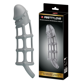Силиконовая ажурная насадка белая Penis Sleeve With Ball Strap