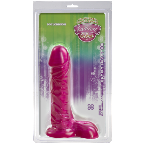 Фалоімітатор 17,8 см/4,3 см реалістичний з гелевим покриттям Doc Johnson Radiant Gems 7 Inch Ballsy Cock Fuchsia - 4