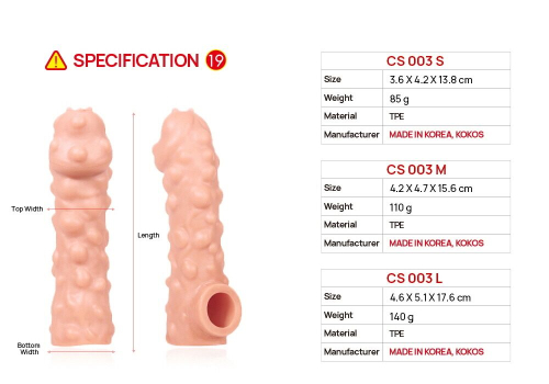 Насадка на член з отвором для мошонки тілесного кольору Kokos Cock Sleeve CS 003 розмір M - 5
