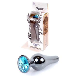 Анальна пробка сріблястого кольору із кристалом блакитного кольору BOSS of TOYS Jewellery BUTT PLUG