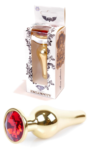 Анальна пробка золотистого кольору із кристалом червоного кольору BOSS of TOYS Jewellery BUTT plug - 1