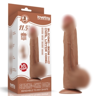 Фаллоимитатор реалистичный двухслойный на присоске коричневого цвета Lovetoy длина 290 мм