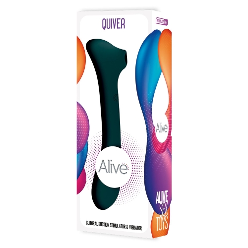 Вакуумный клиторальный стимулятор и вибратор 2 в 1черный Alive New Midnight Quiver Teal - 5