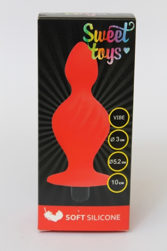 Анальна пробка ребриста силіконова з вібрацією SWEET TOYS Червона L 10 см d 3,0x5,2 см - 5