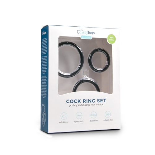 Набор эрекционных колец силиконовых черного цвета EasyToys Cockring set 3 штуки - 3