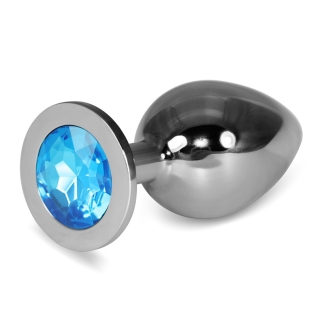 Анальная пробка серебристого цвета с кристаллом голубого цвета Lovetoy Rosebud Plug