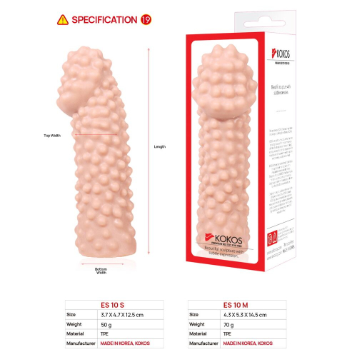 Насадка на член із стимулюючим рельєфом тілесного кольору Kokos Extreme Sleeve ES.10 розмір M - 5
