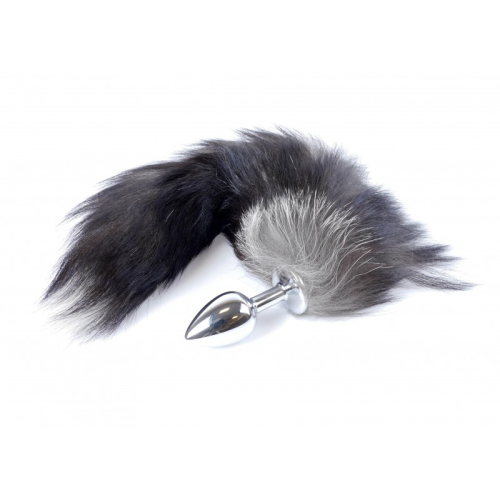 Анальний корок сріблястого кольору з хвостом чорного кольору Boss Series Boss of toys Fox Tail Black розмір XXL - 3