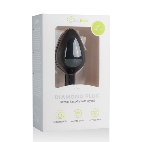 Анальная пробка силиконовая черная с серебристым кристаллом EasyToys длина 85 мм - 3