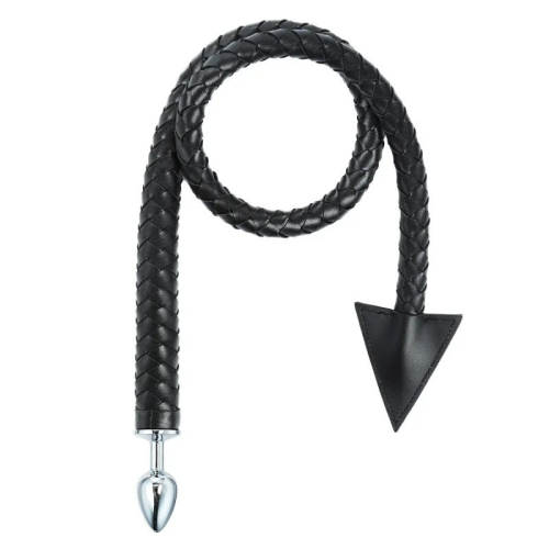 Анальний корок з довгим чорним хвостом Leather Tail with Metal Plug - 1